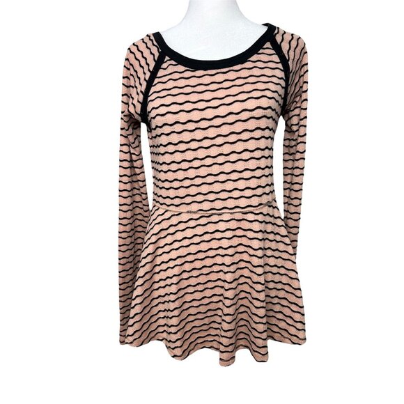 Free People Pink & Black Striped Knit Peplum Sweater Top Medium - Picture 3 of 13